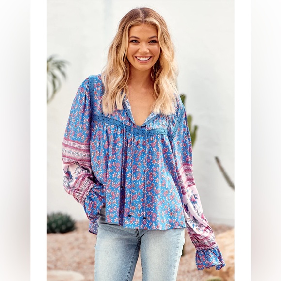Jaase Tops - Jaase boho bohemian floral print long sleeve loose flowy blouse top size small
